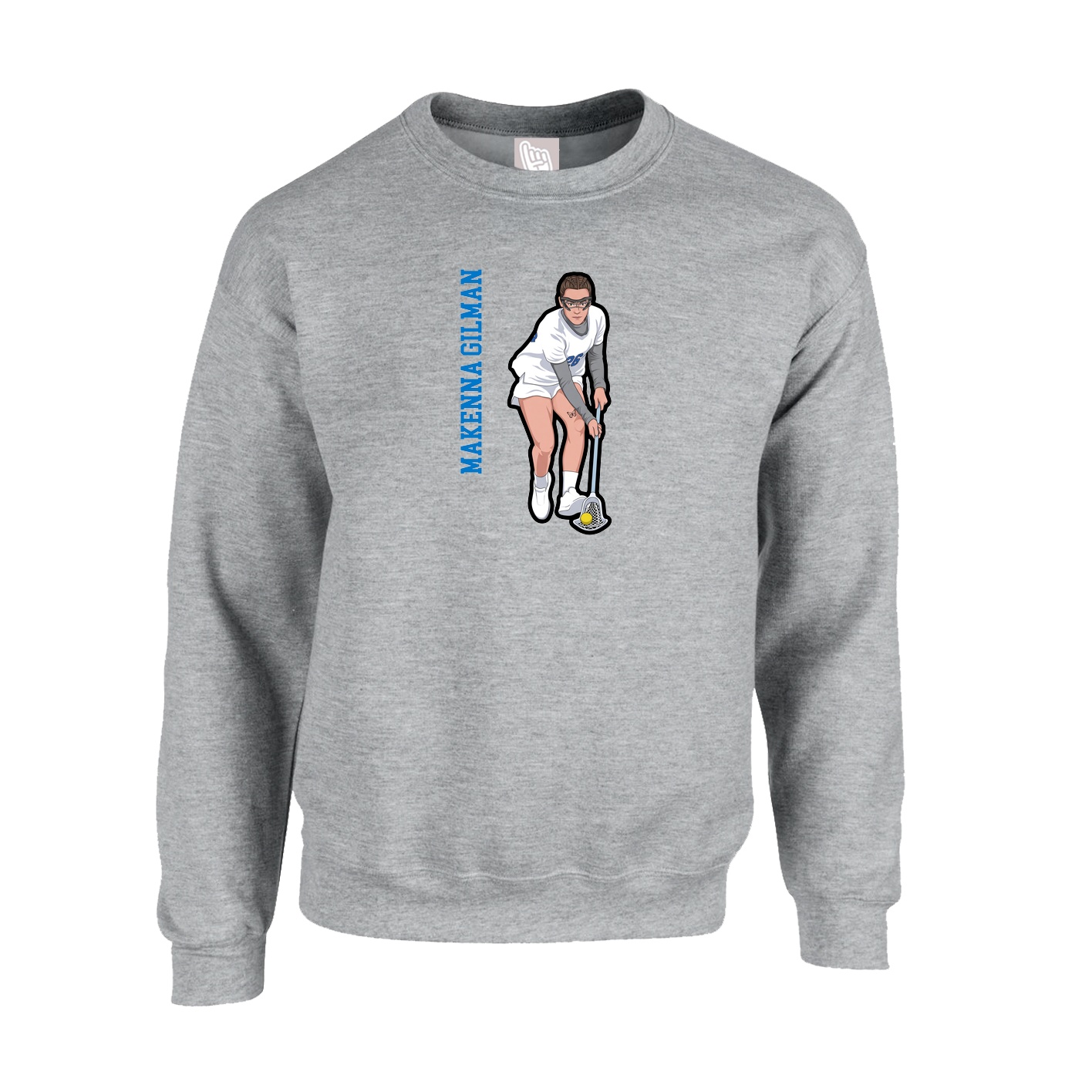 Fleece Crew — Name Vertical in Grey