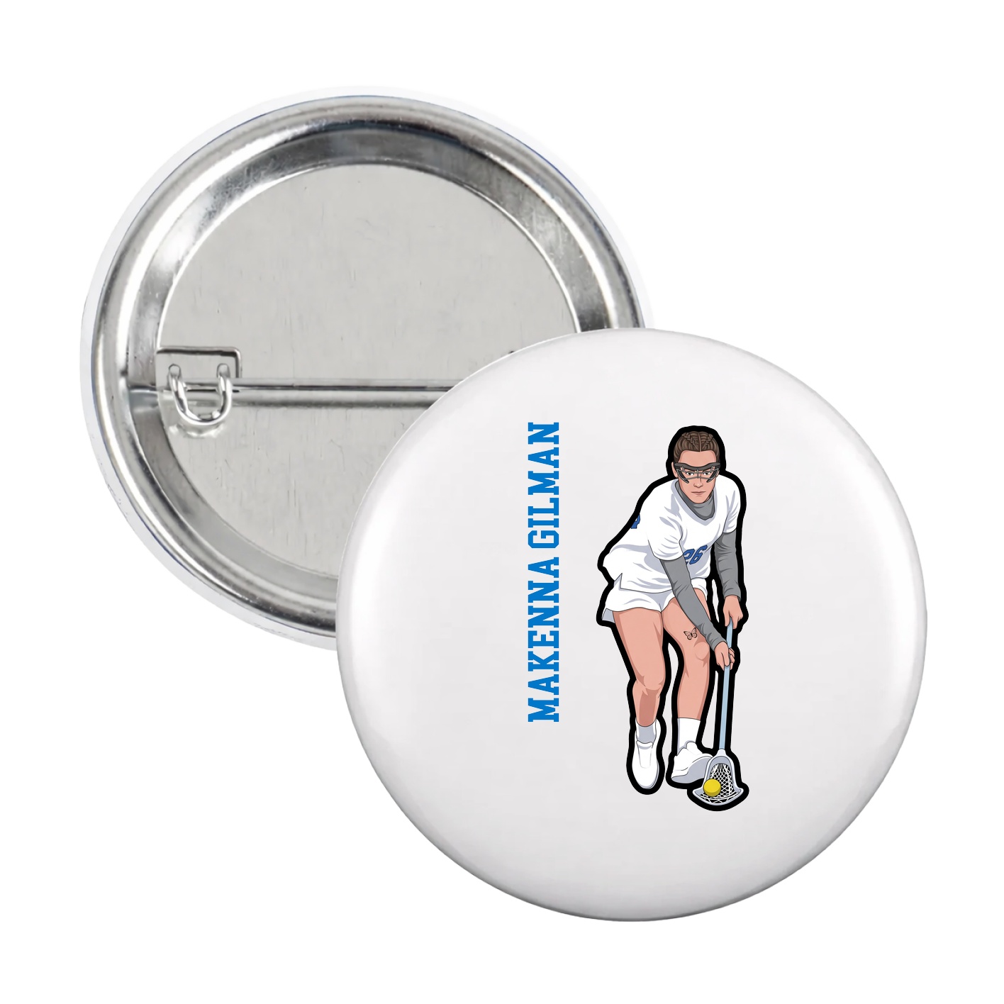 Game Day Button — Name Vertical in White
