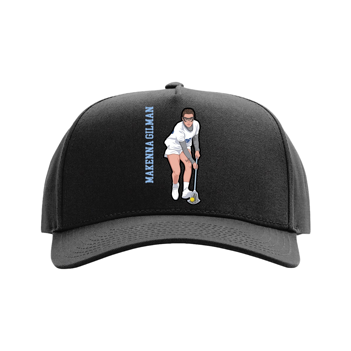Full Fabric Five-Panel Champ Cap — Name Vertical in Black
