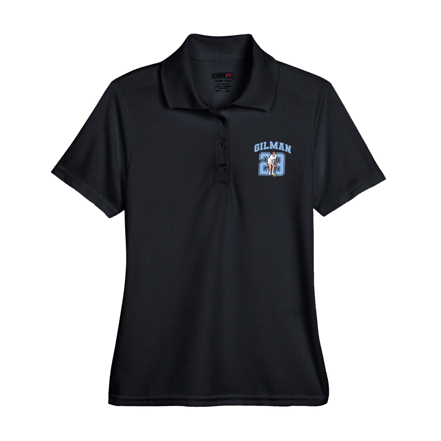 Womens Performance Polo — Number in Black