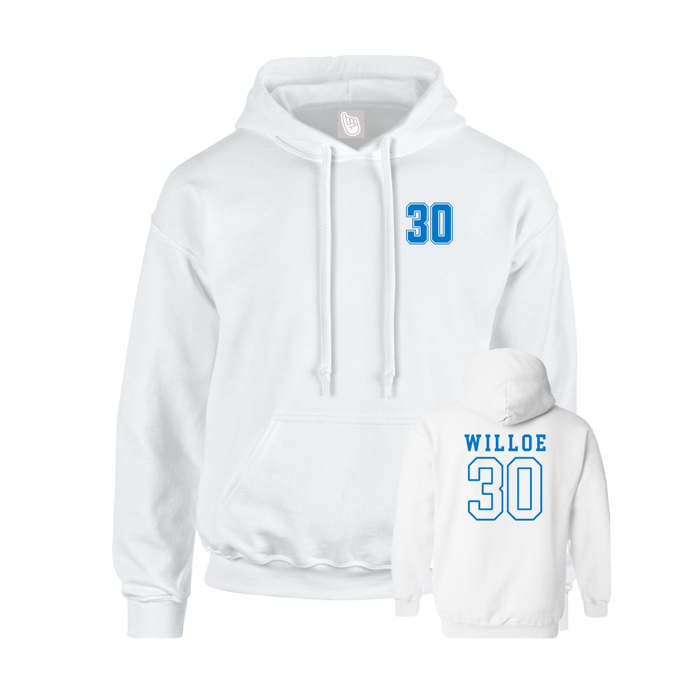 Youth Hoodie — Chest Back in White