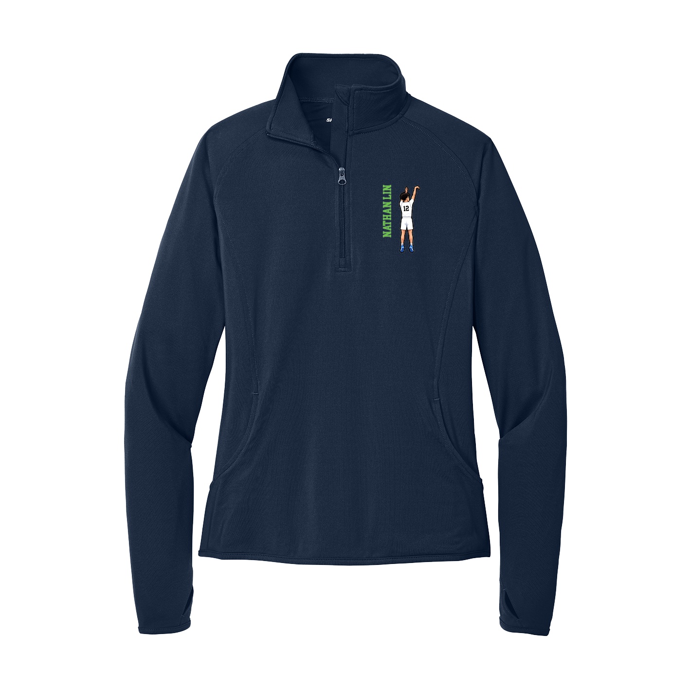 Women's Q-Zip Pullover — Name Vertical in Navy