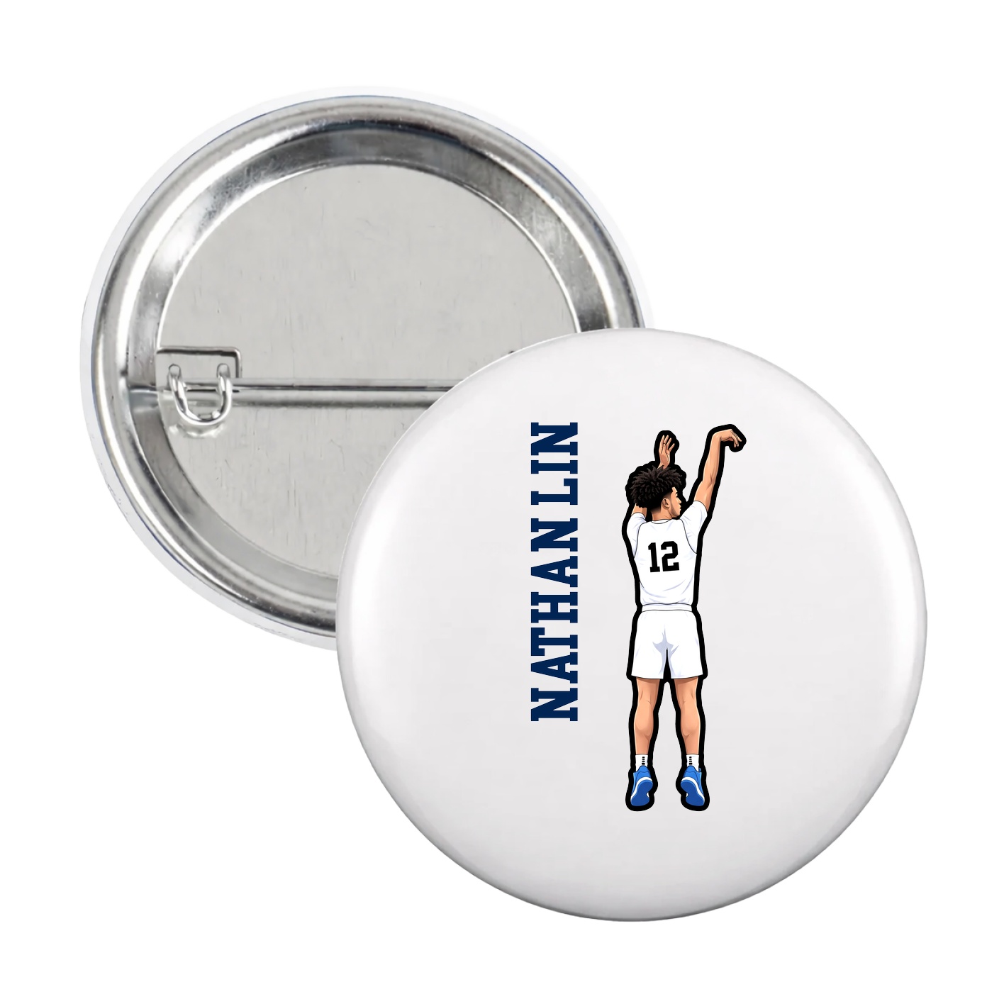 Game Day Button — Name Vertical in White