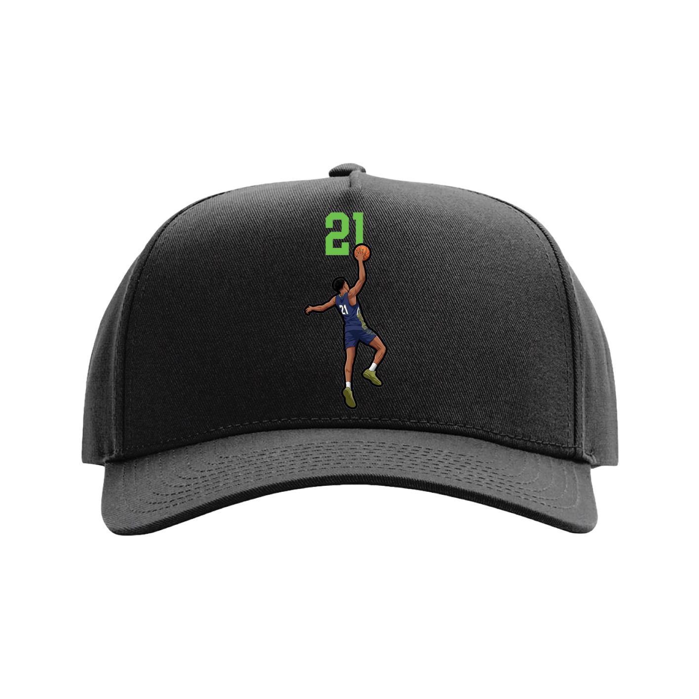 Full Fabric Five-Panel Champ Cap — Number Top in Black