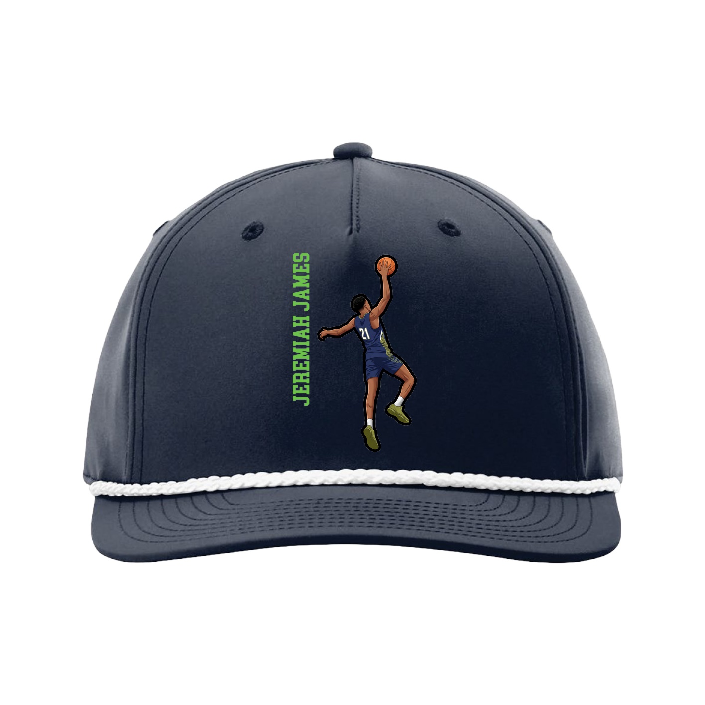 Five-Panel Classic Rope Cap — Name Vertical in Navy