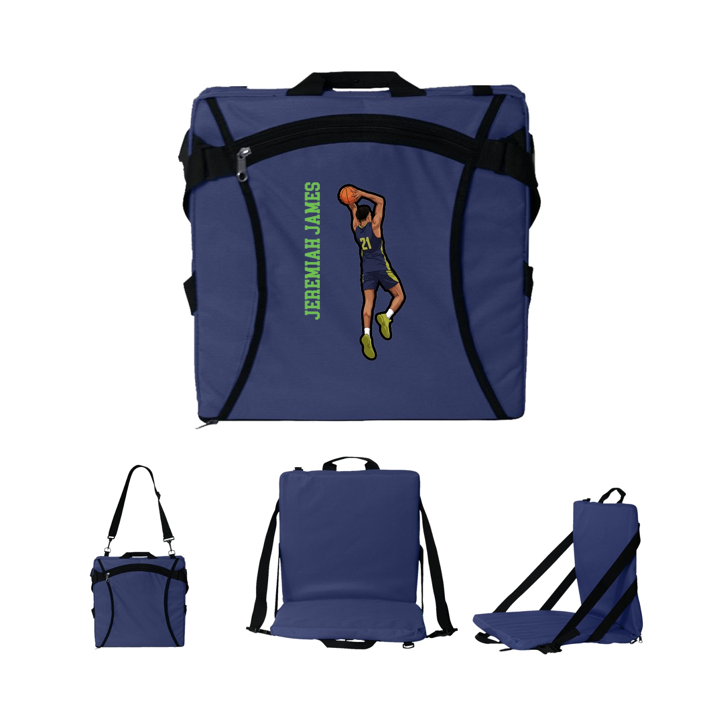 Folding Stadium Seat — Name Vertical in Navy