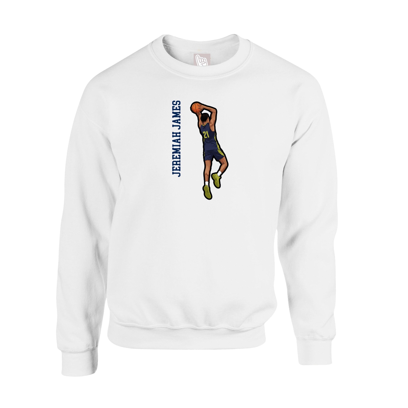 Fleece Crew — Name Vertical in White