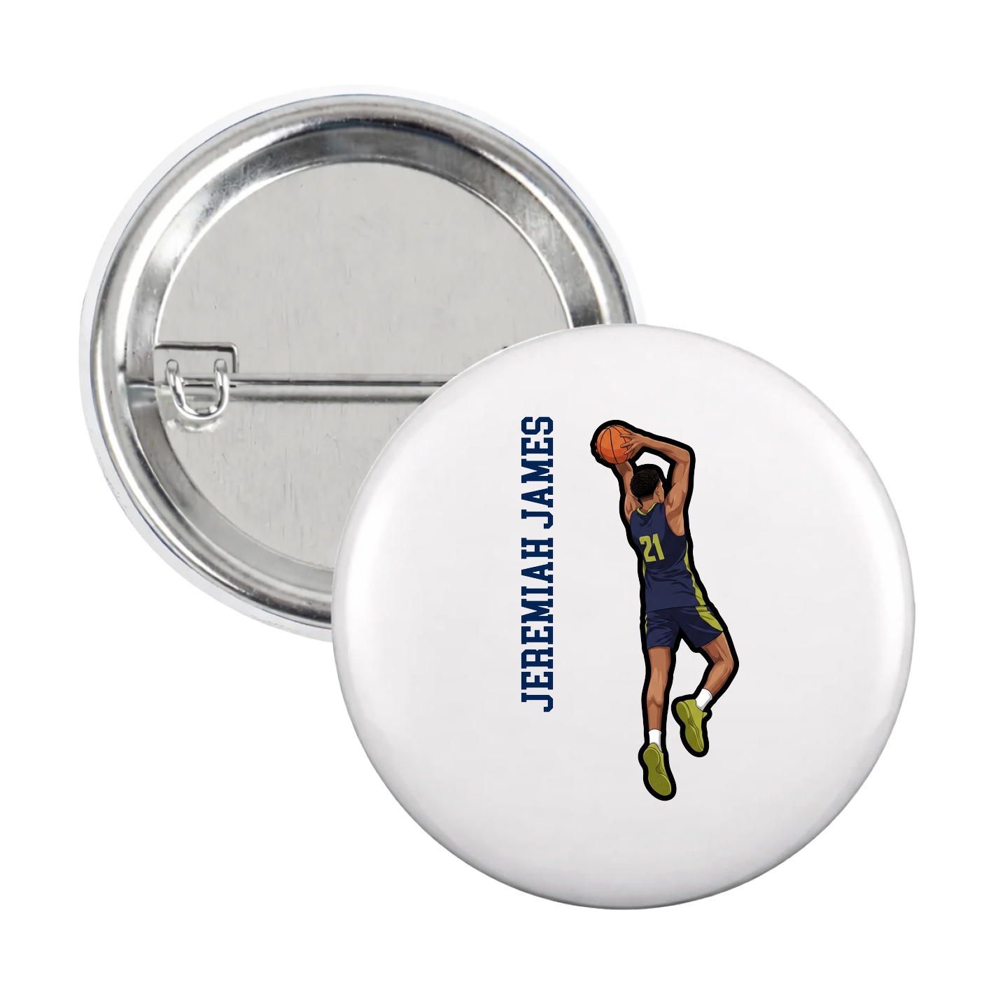 Game Day Button — Name Vertical in White