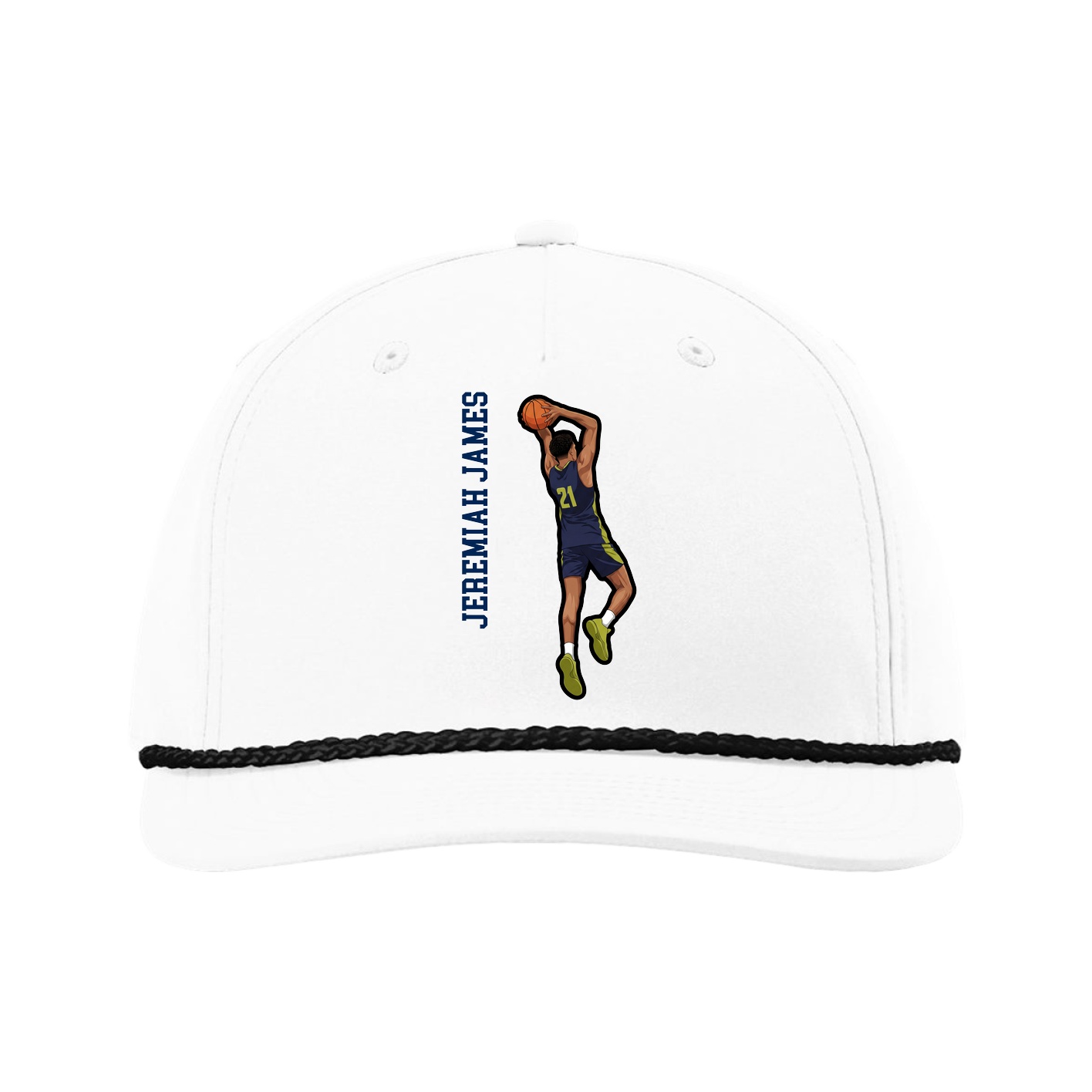 Five-Panel Classic Rope Cap — Name Vertical in White
