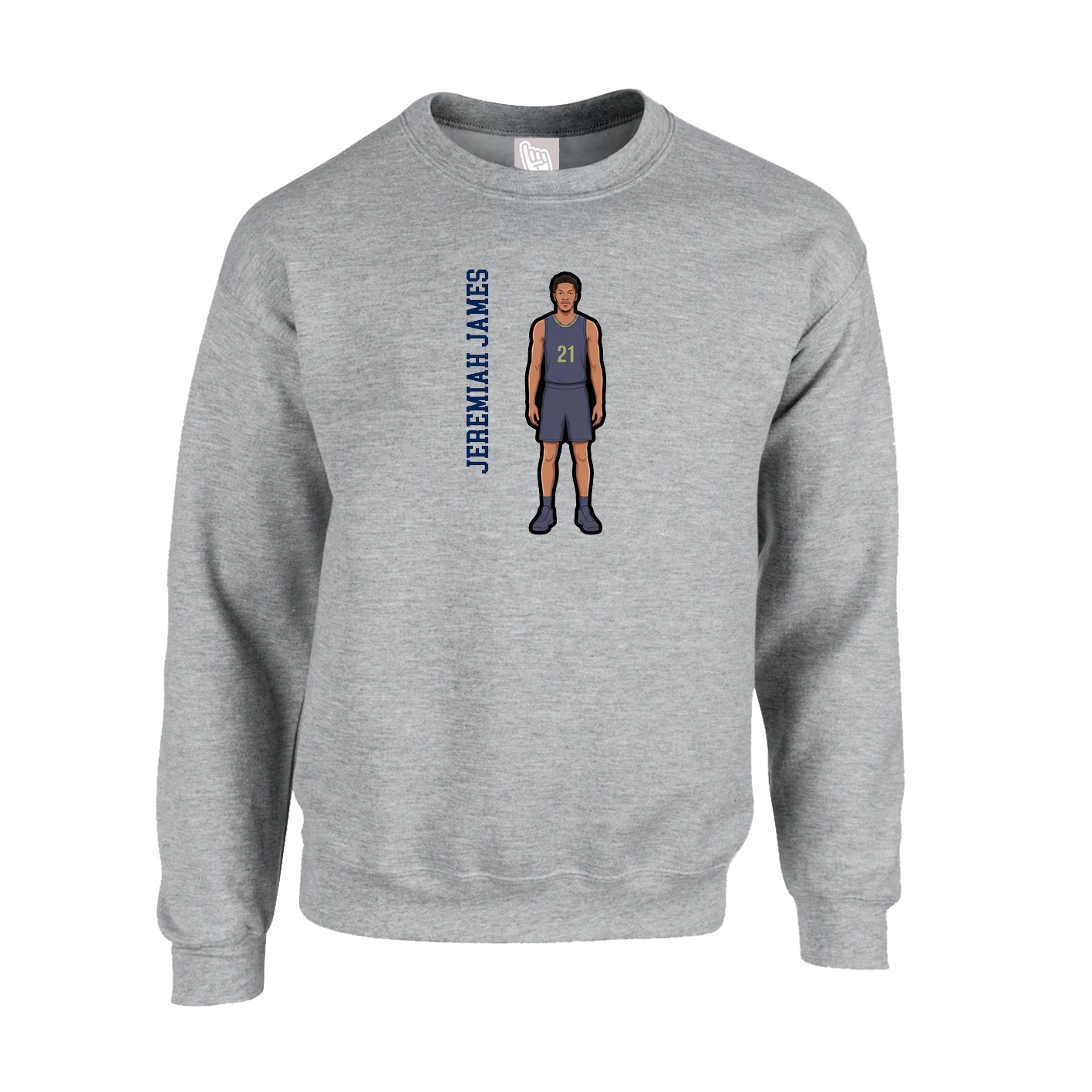 Fleece Crew — Name Vertical in Grey