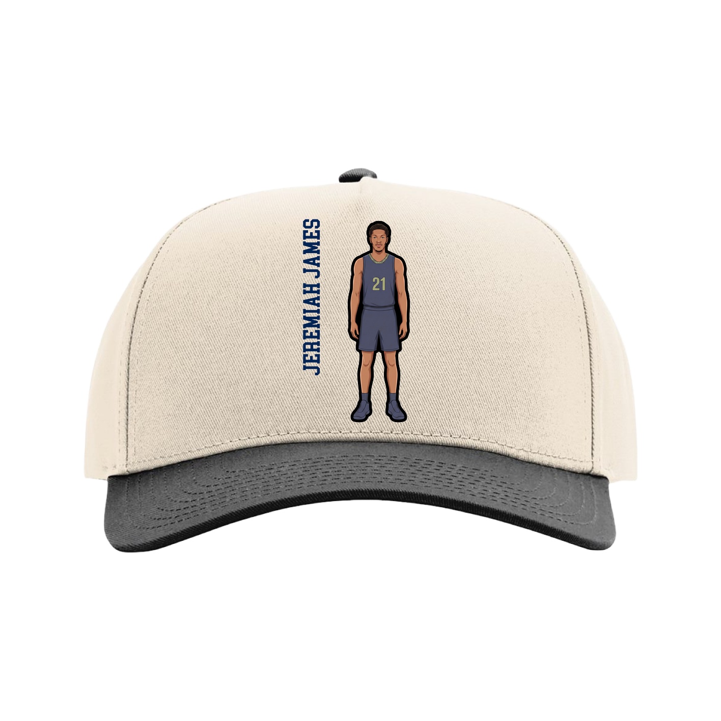 Full Fabric Five-Panel Champ Cap — Name Vertical in Cream/Black