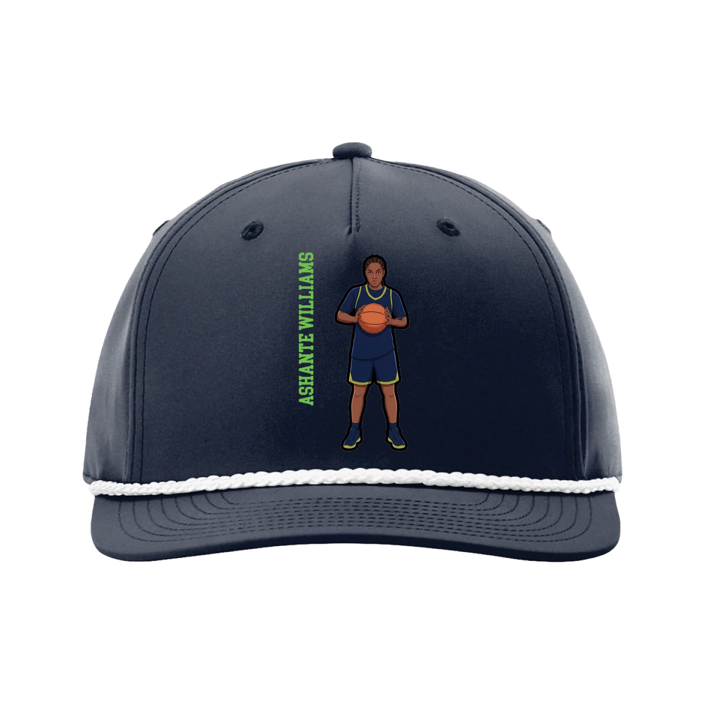 Five-Panel Classic Rope Cap — Name Vertical in Navy