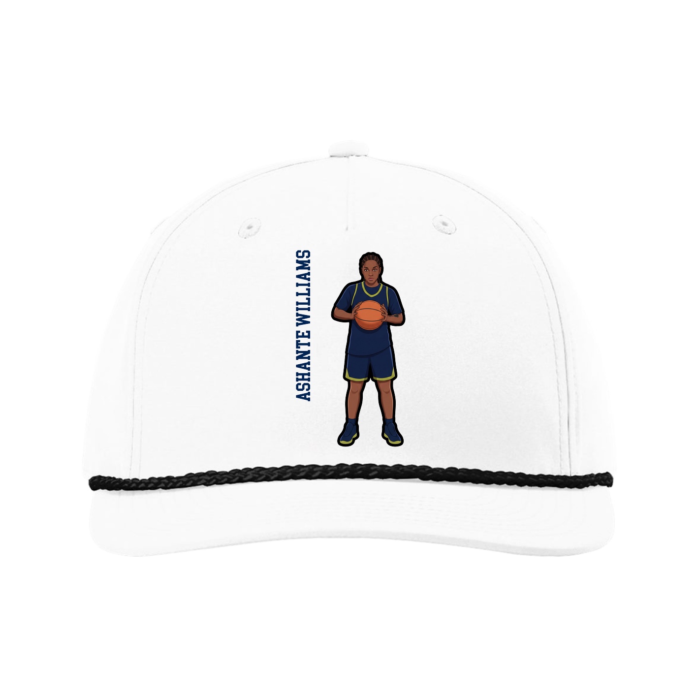 Five-Panel Classic Rope Cap — Name Vertical in White
