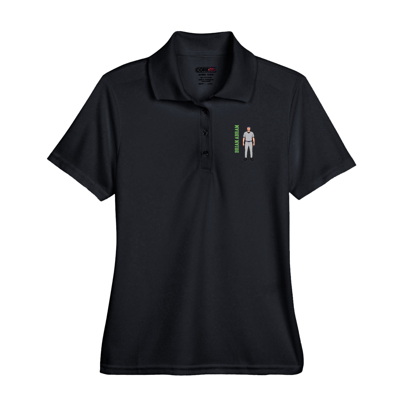 Performance Polo — Name Vertical in Black