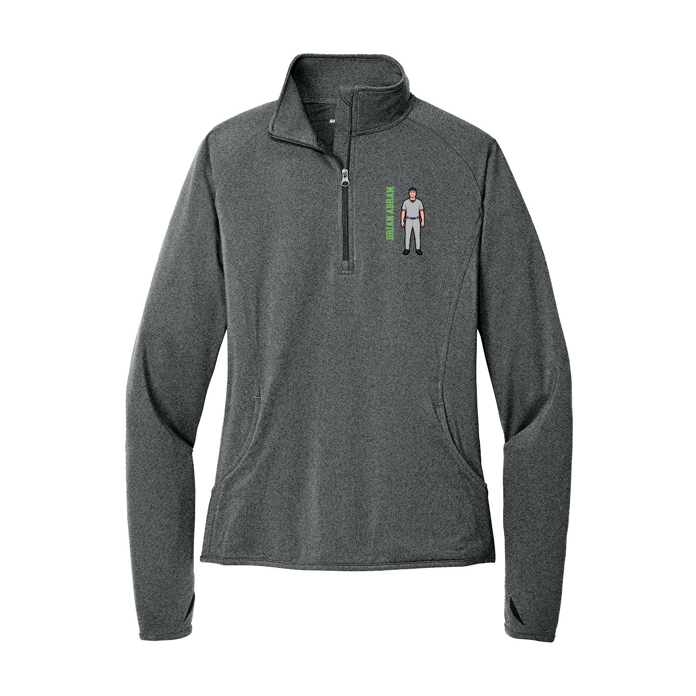 Women's Q-Zip Pullover — Name Vertical in Grey