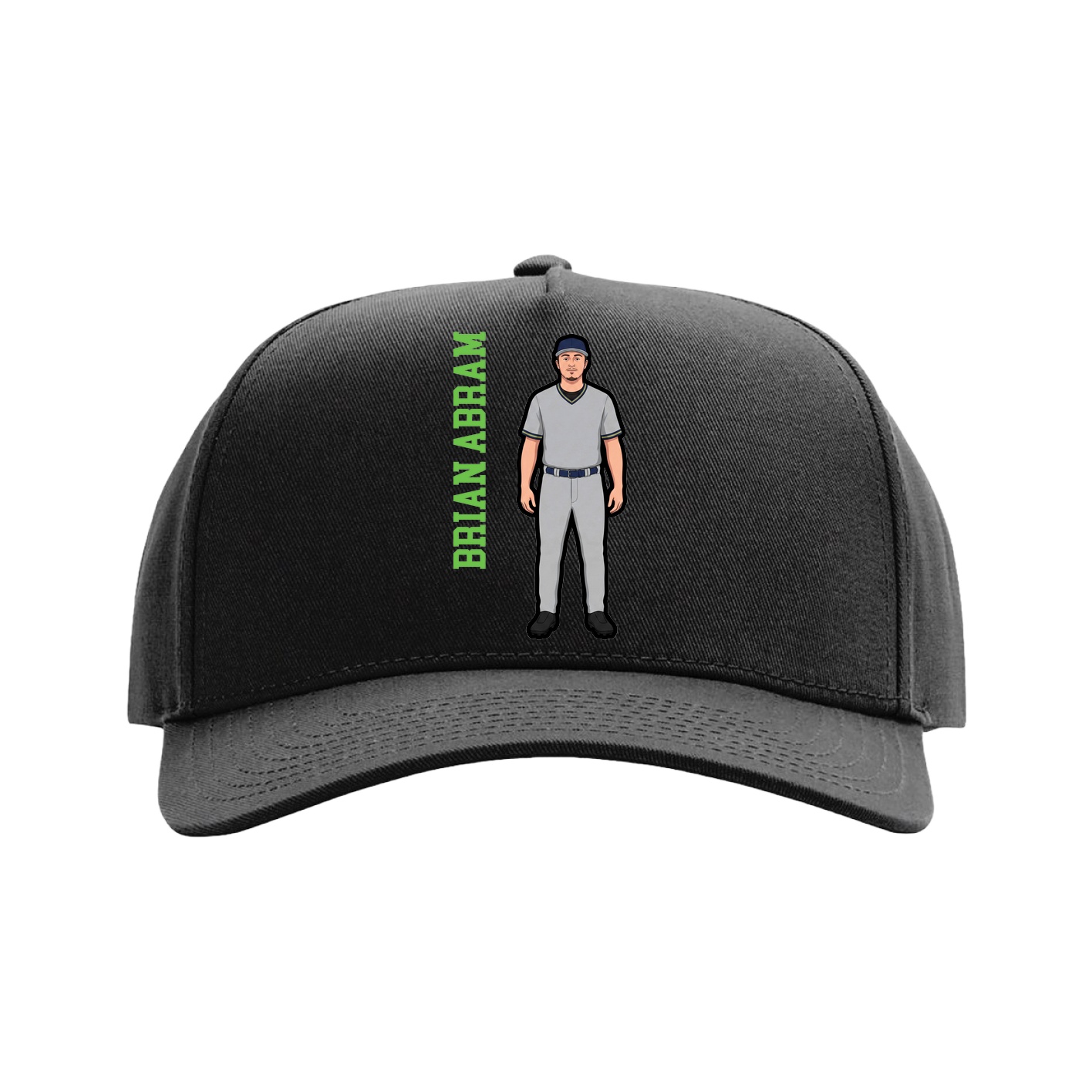 Full Fabric Five-Panel Champ Cap — Name Vertical in Black
