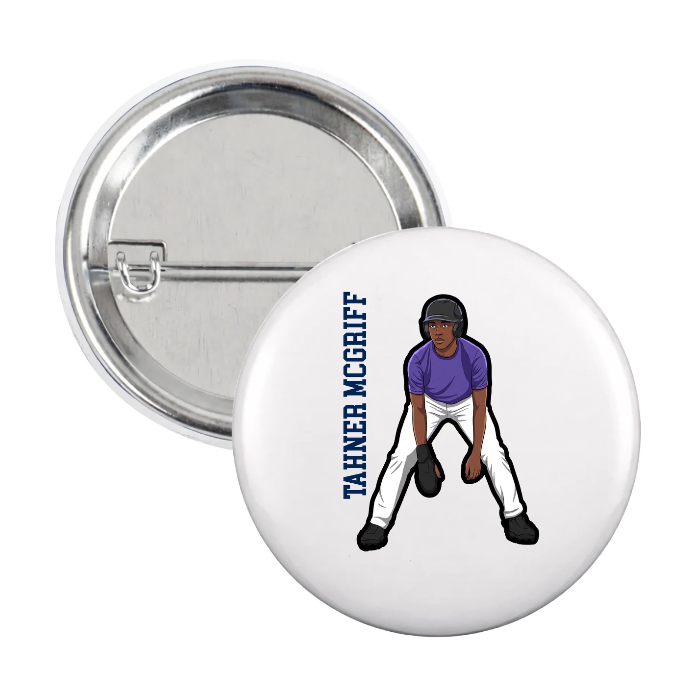 Game Day Button — Name Vertical in White