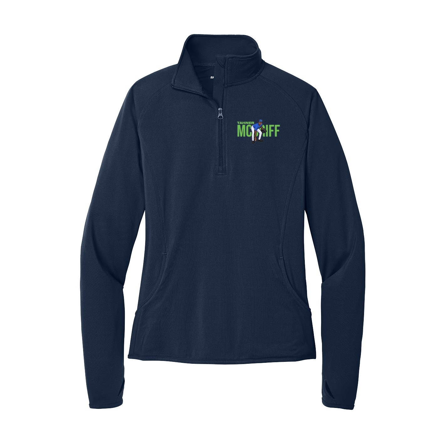 Women's Q-Zip Pullover — Player Name in Navy