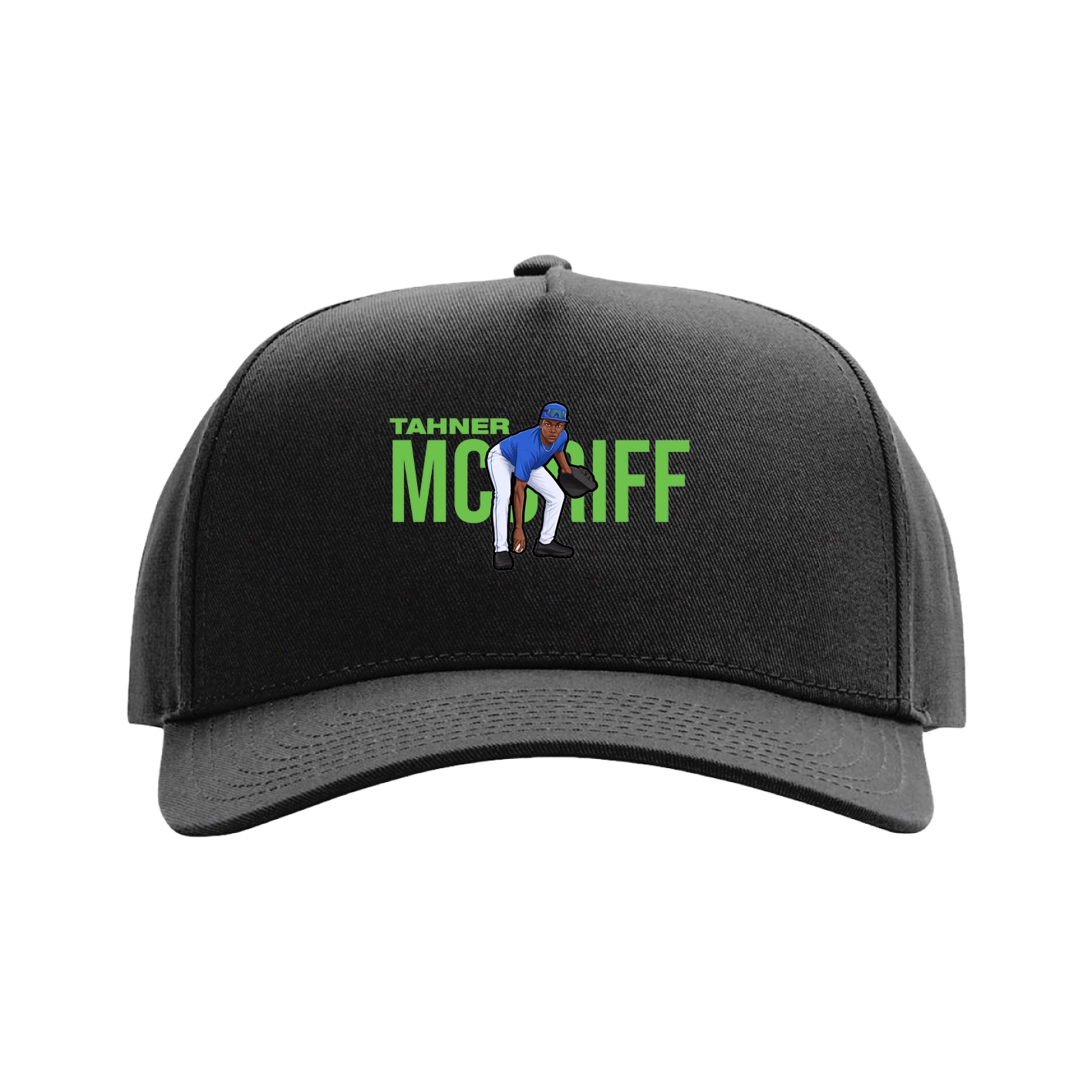 Full Fabric Five-Panel Champ Cap — Player Name in Black