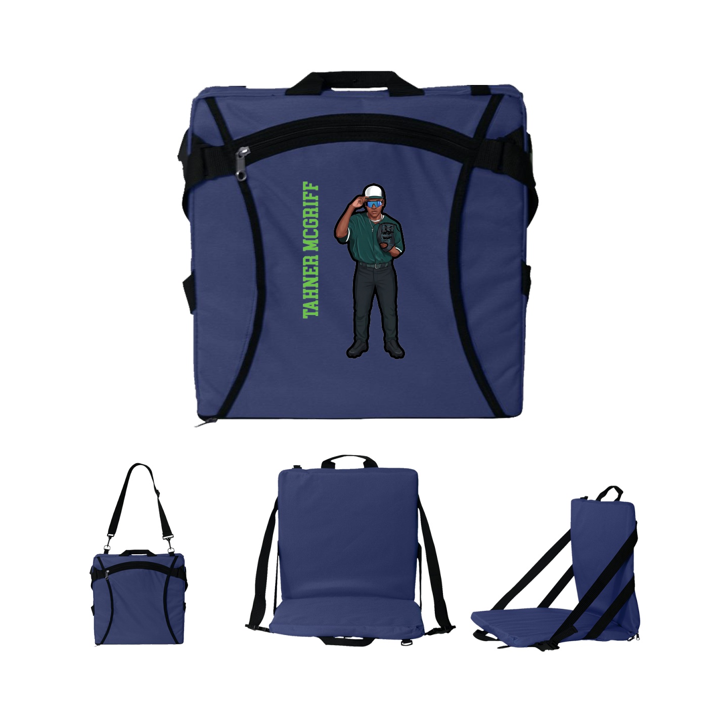 Folding Stadium Seat — Name Vertical in Navy