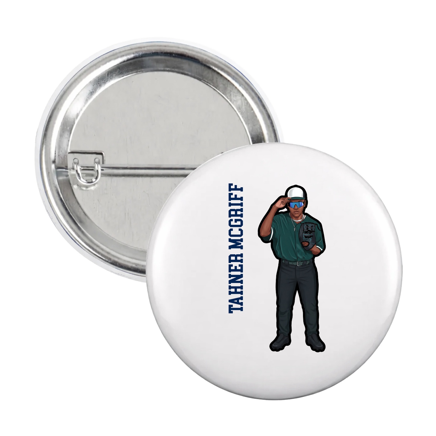 Game Day Button — Name Vertical in White