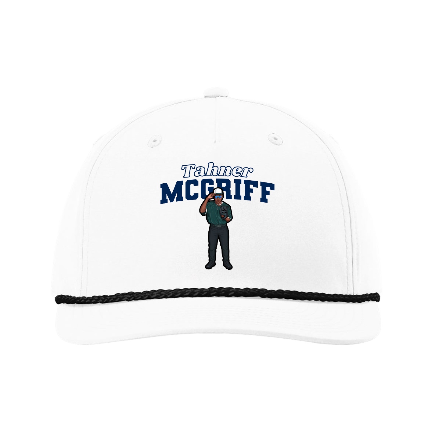 Five-Panel Classic Rope Cap — Name Arch in White