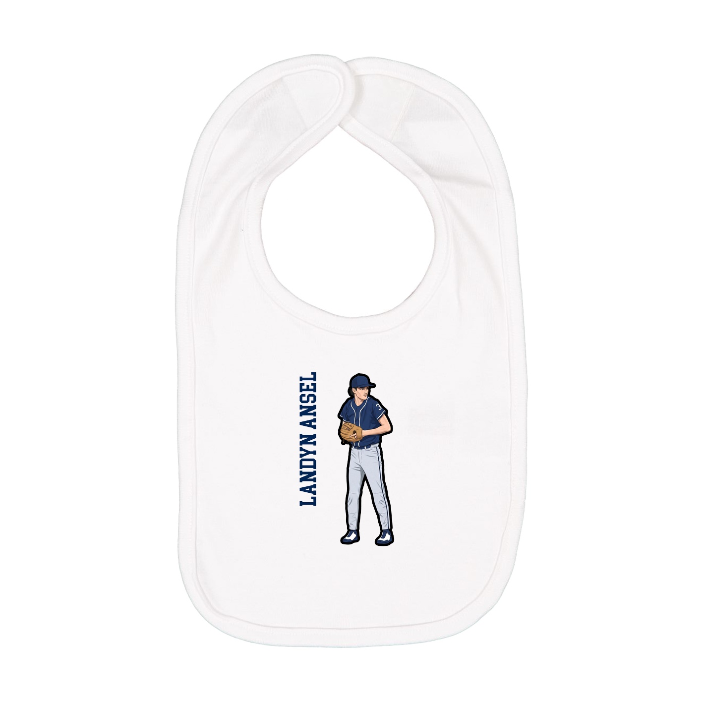 Infant Bib — Name Vertical in White