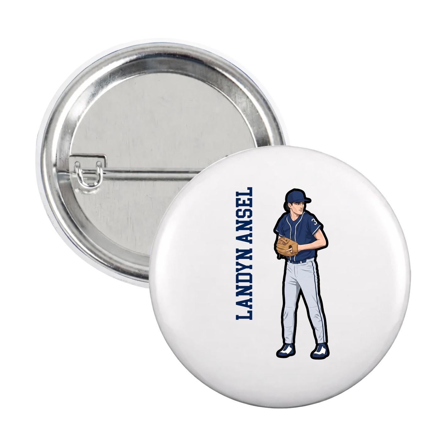 Game Day Button — Name Vertical in White
