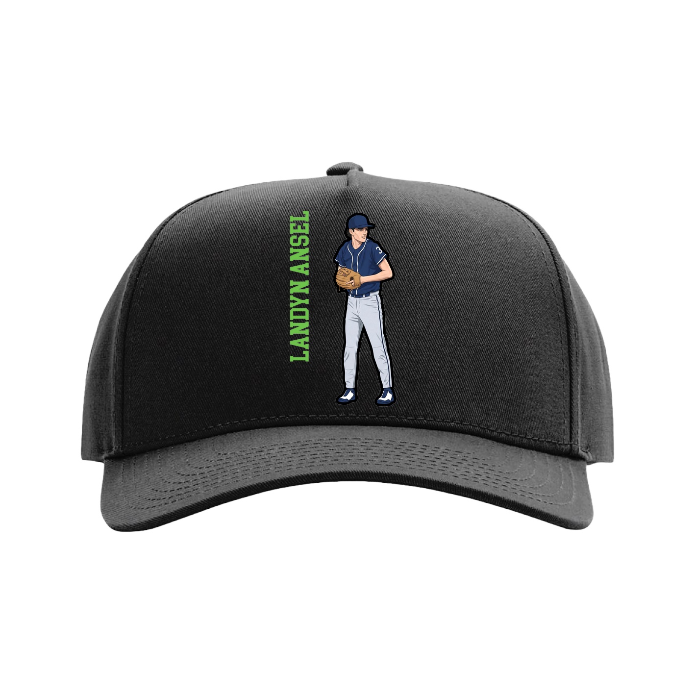 Full Fabric Five-Panel Champ Cap — Name Vertical in Black