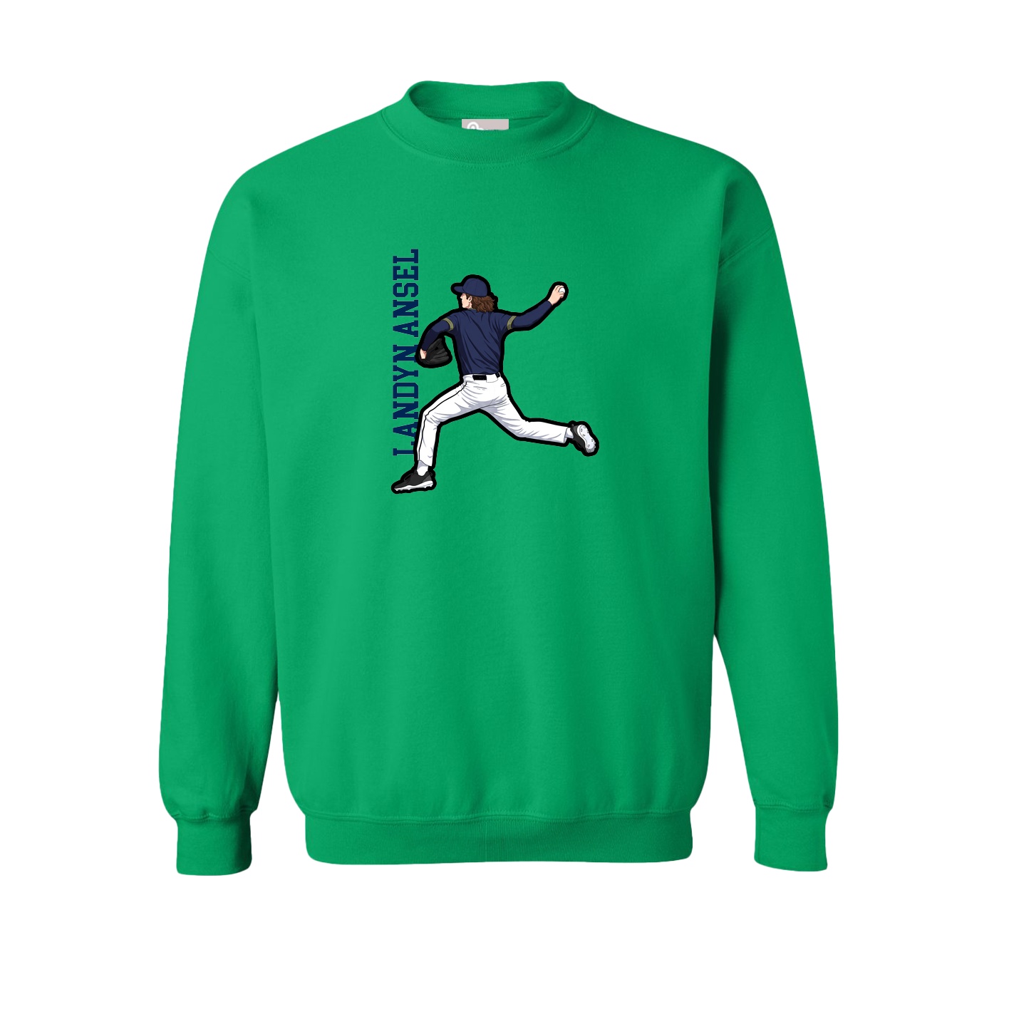 Fleece Crew — Name Vertical in Green
