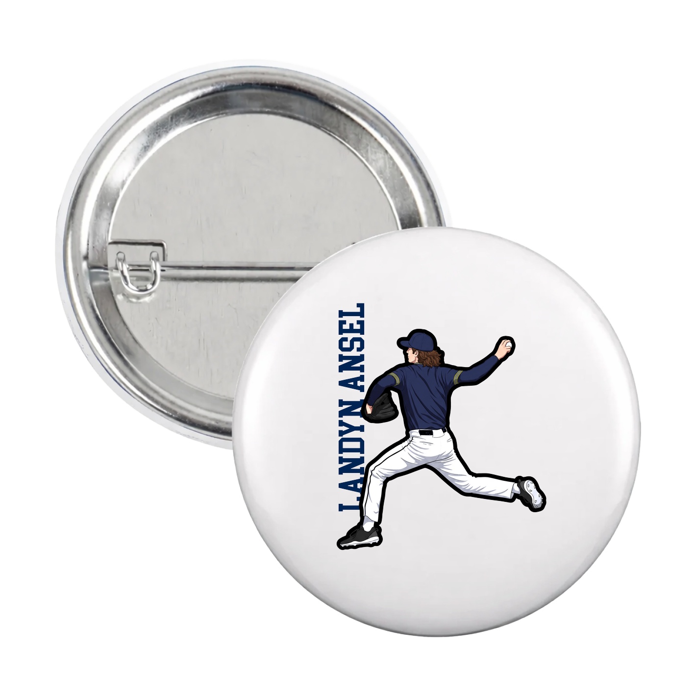 Game Day Button — Name Vertical in White