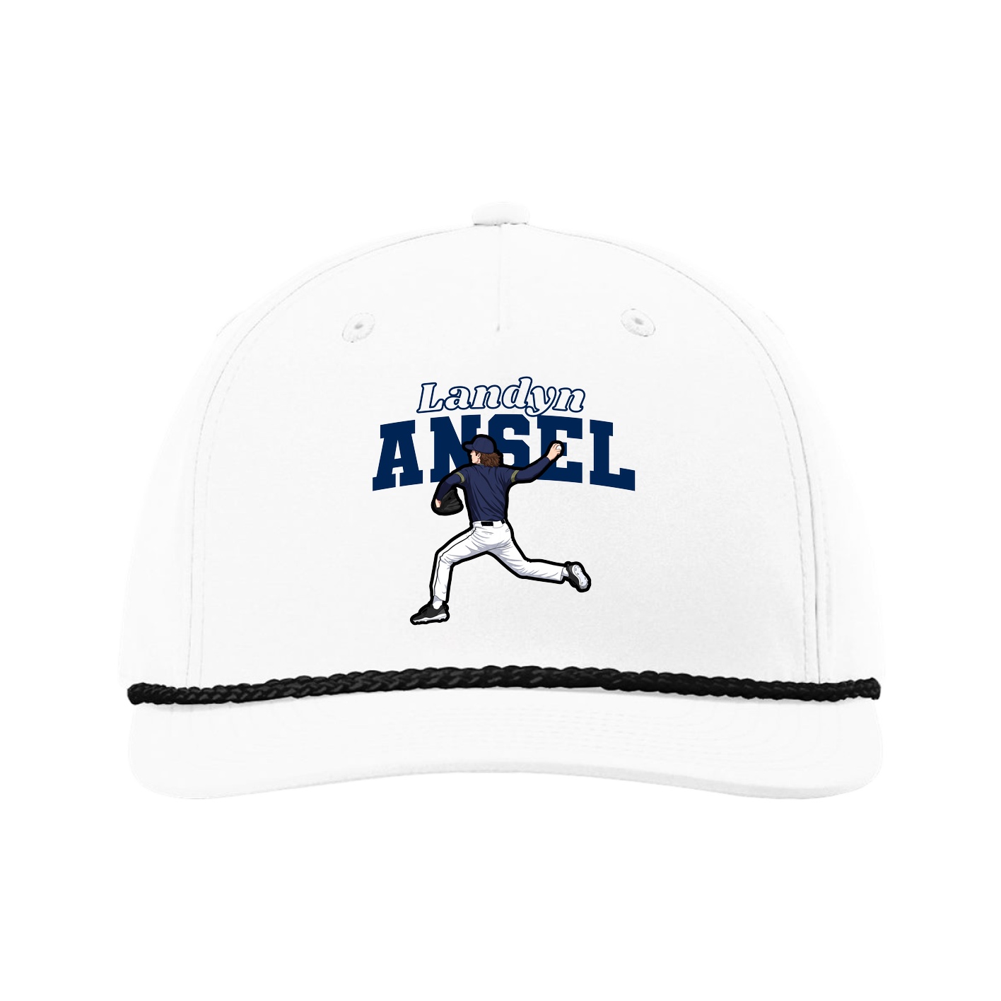 Five-Panel Classic Rope Cap — Name Arch in White