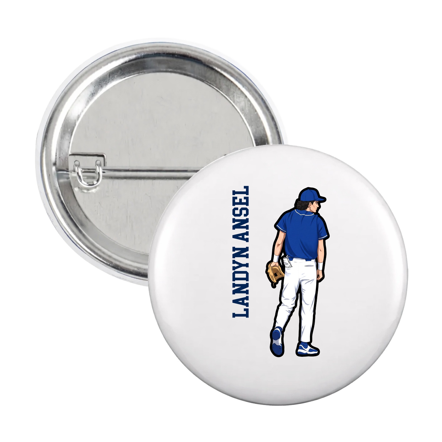 Game Day Button — Name Vertical in White