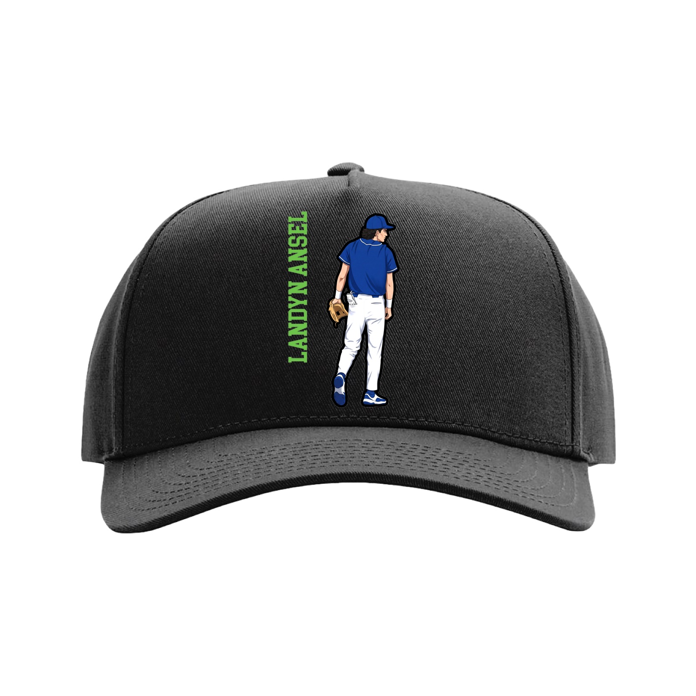 Full Fabric Five-Panel Champ Cap — Name Vertical in Black