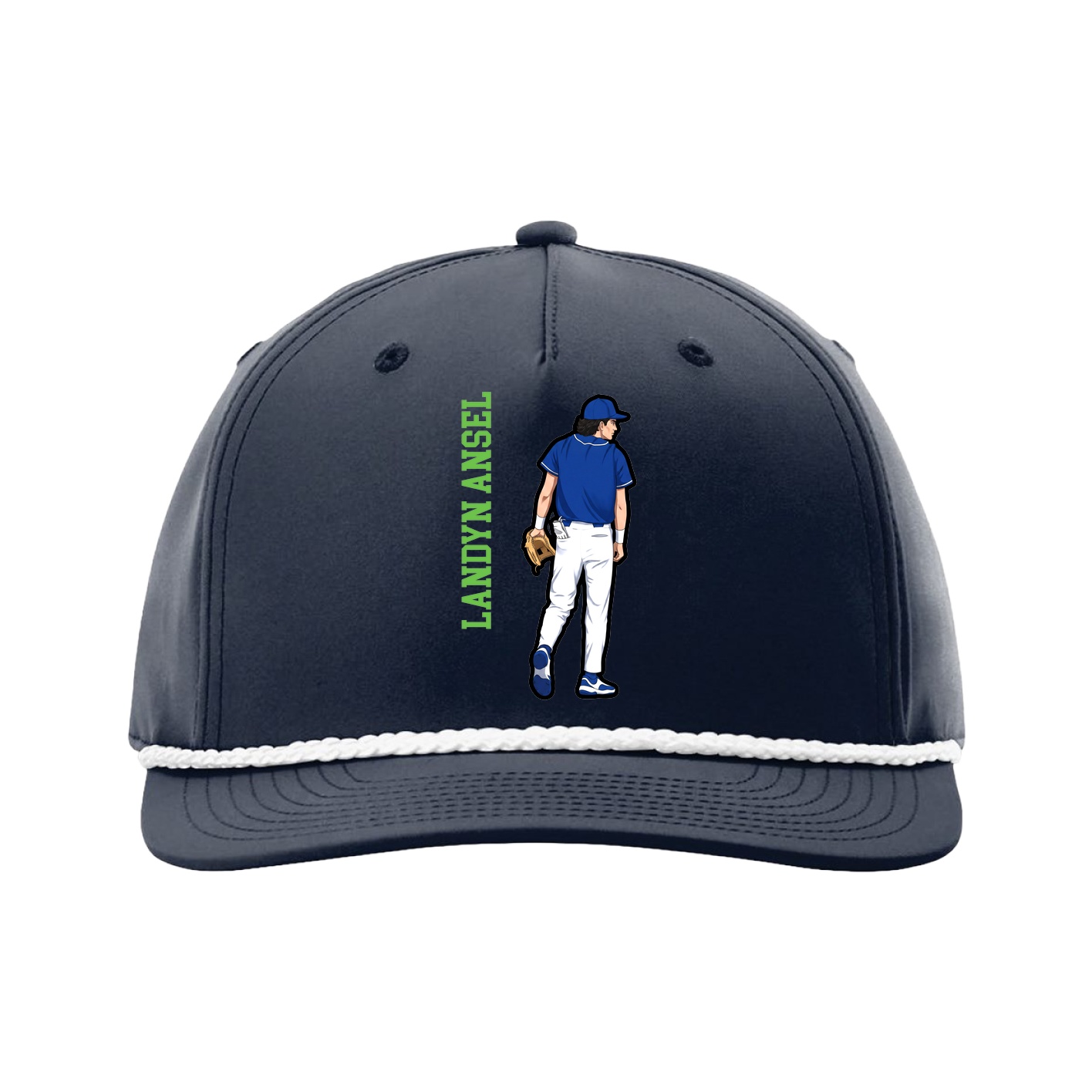 Five-Panel Classic Rope Cap — Name Vertical in Navy