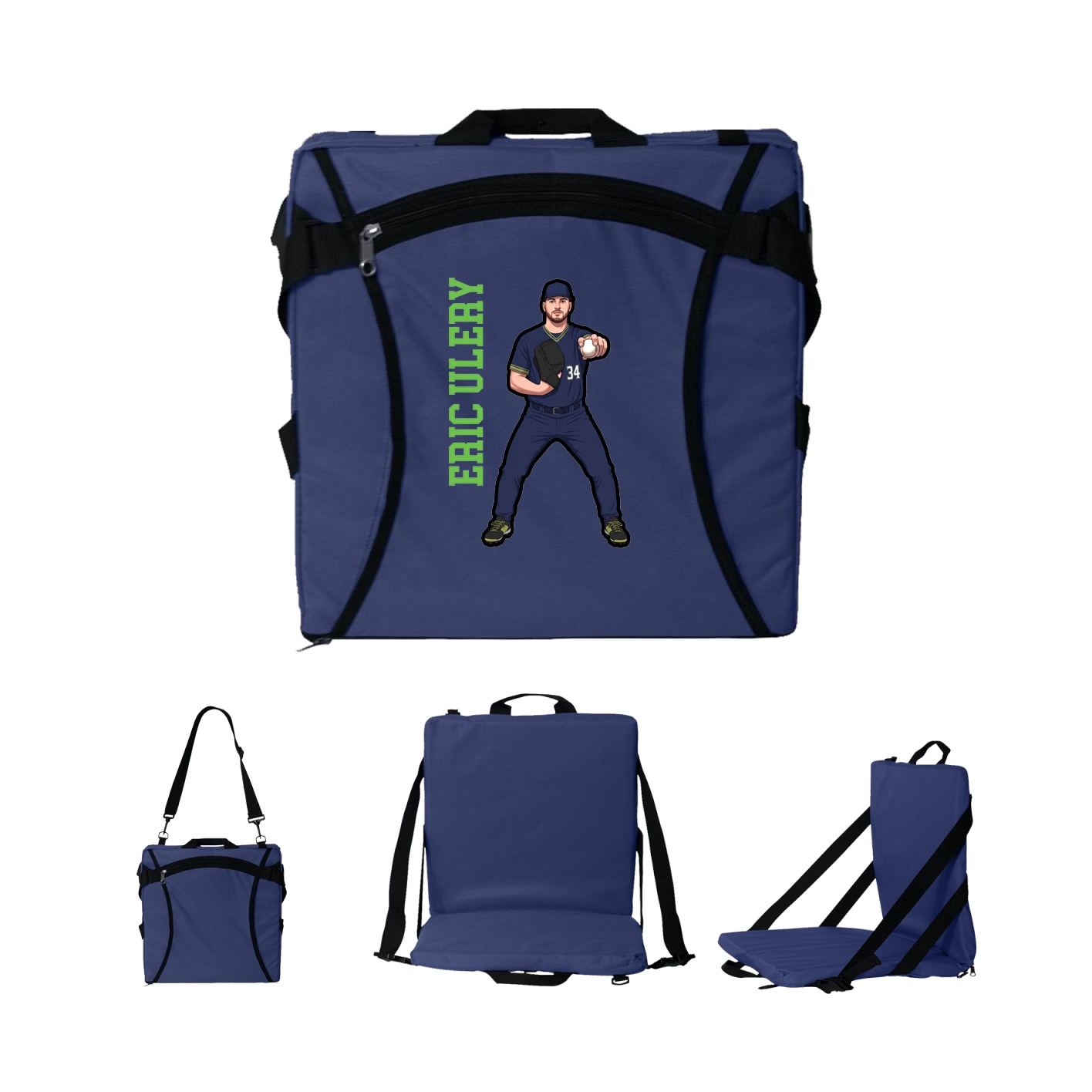 Folding Stadium Seat — Name Vertical in Navy