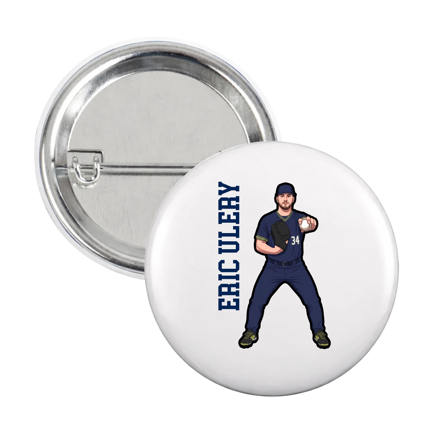 Game Day Button — Name Vertical in White