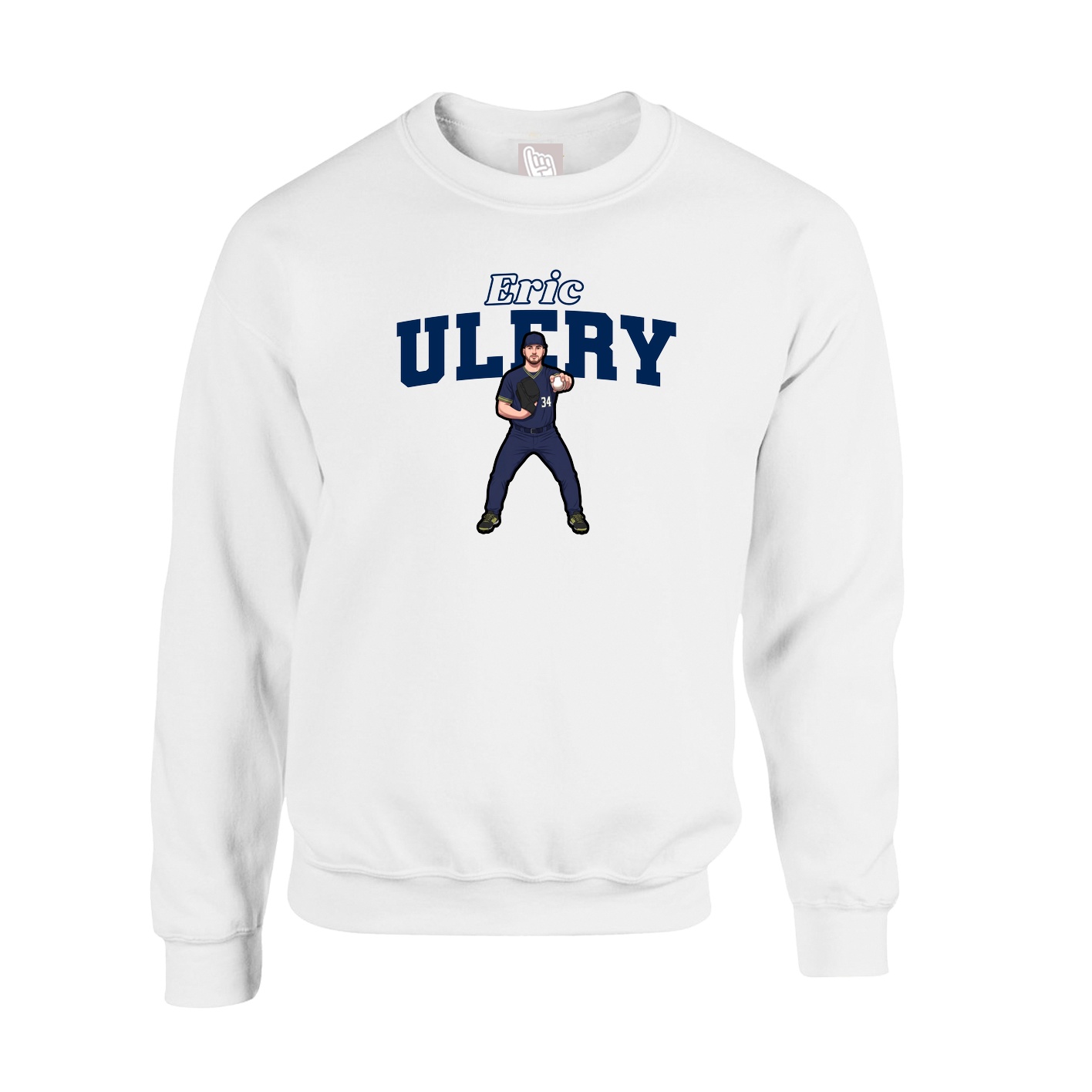 Fleece Crew — Name Arch in White