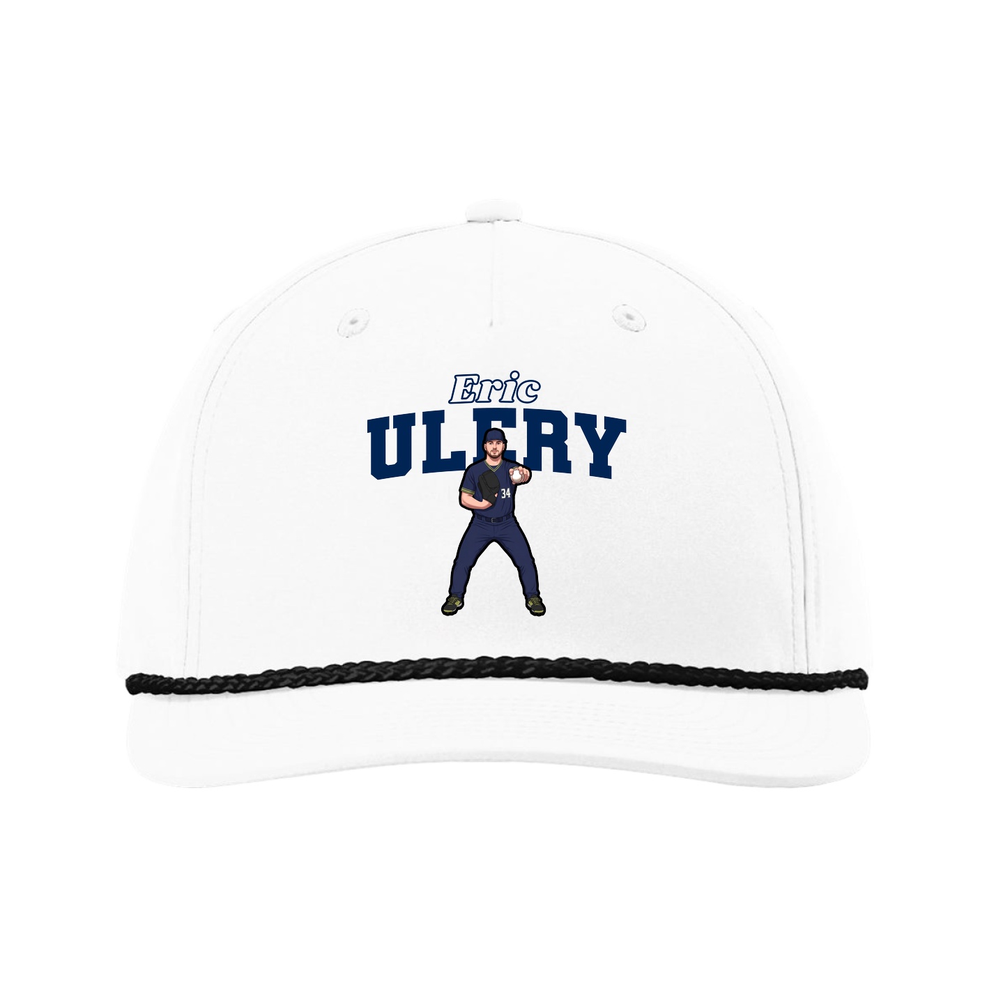 Five-Panel Classic Rope Cap — Name Arch in White