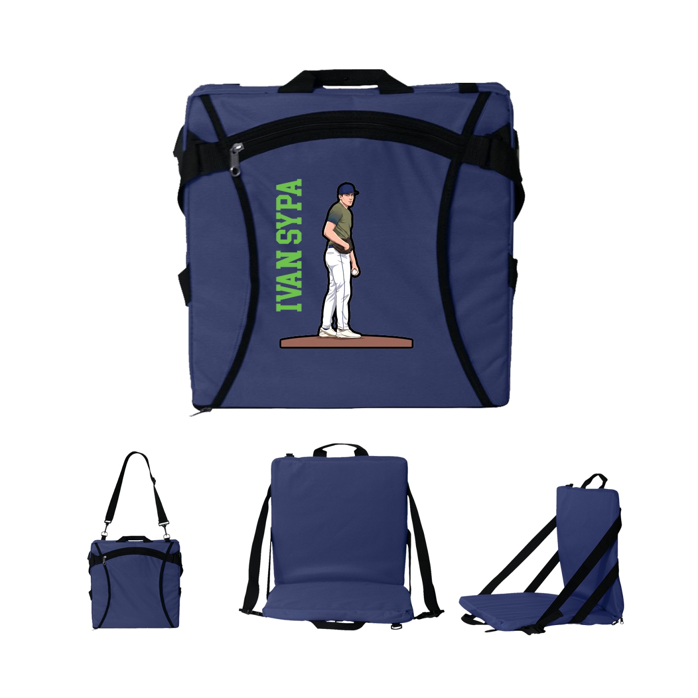 Folding Stadium Seat — Name Vertical in Navy