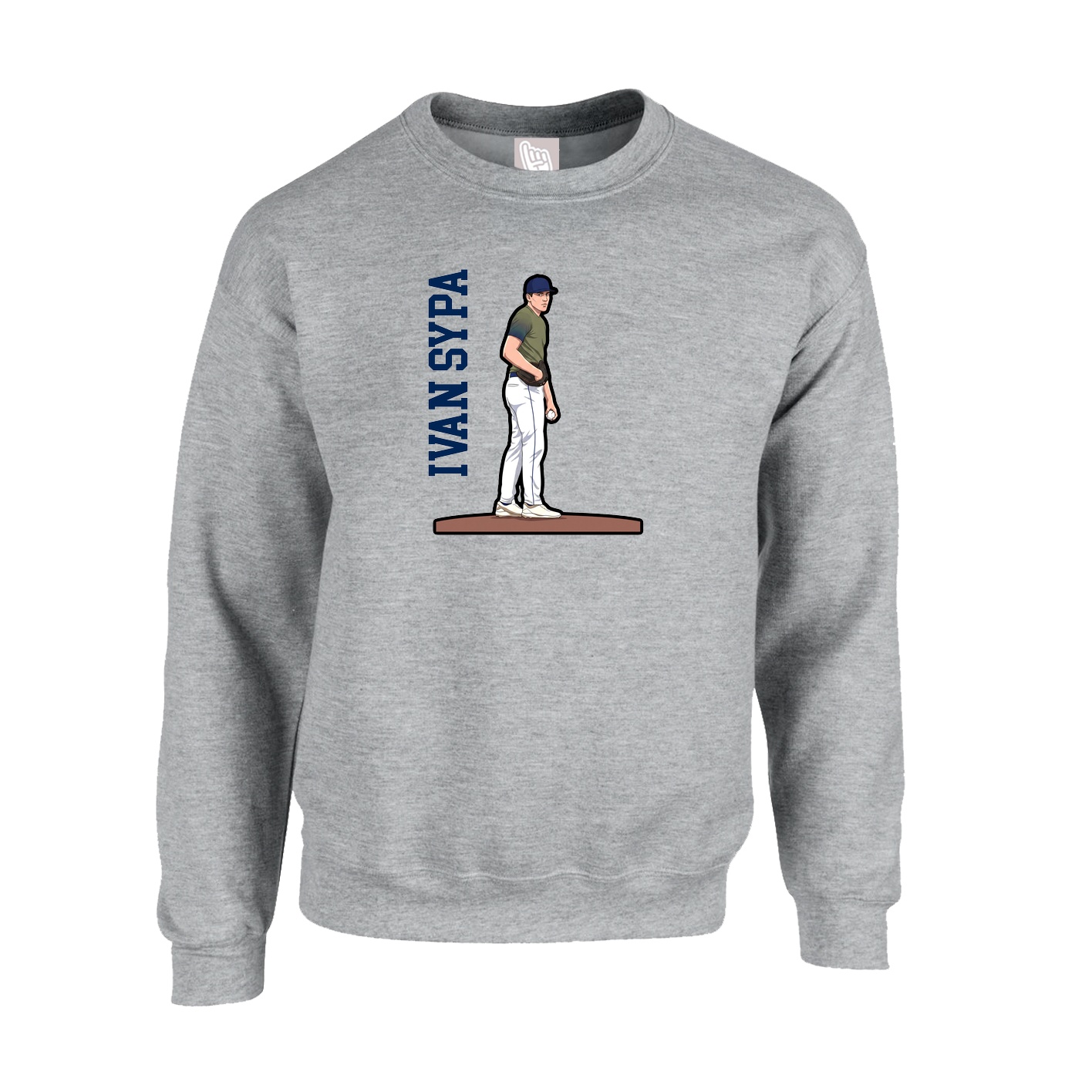 Fleece Crew — Name Vertical in Grey