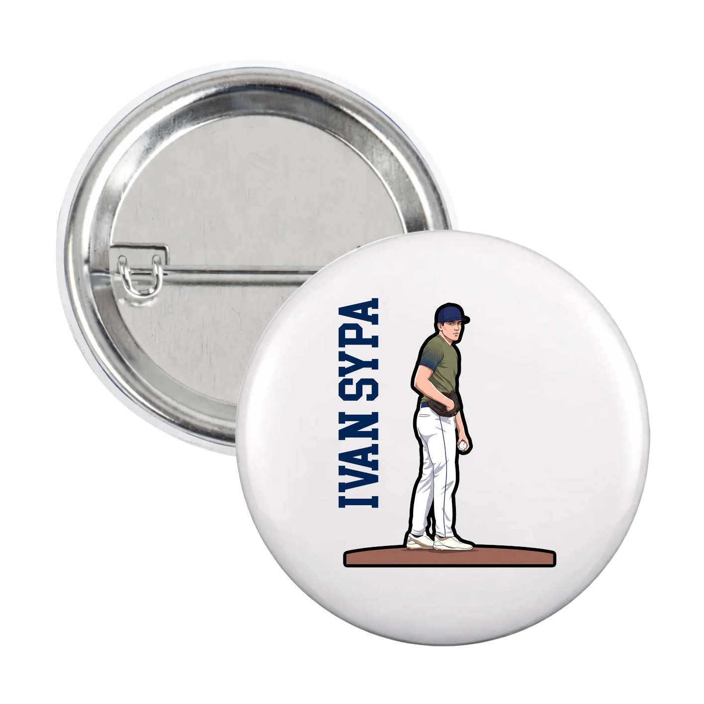 Game Day Button — Name Vertical in White