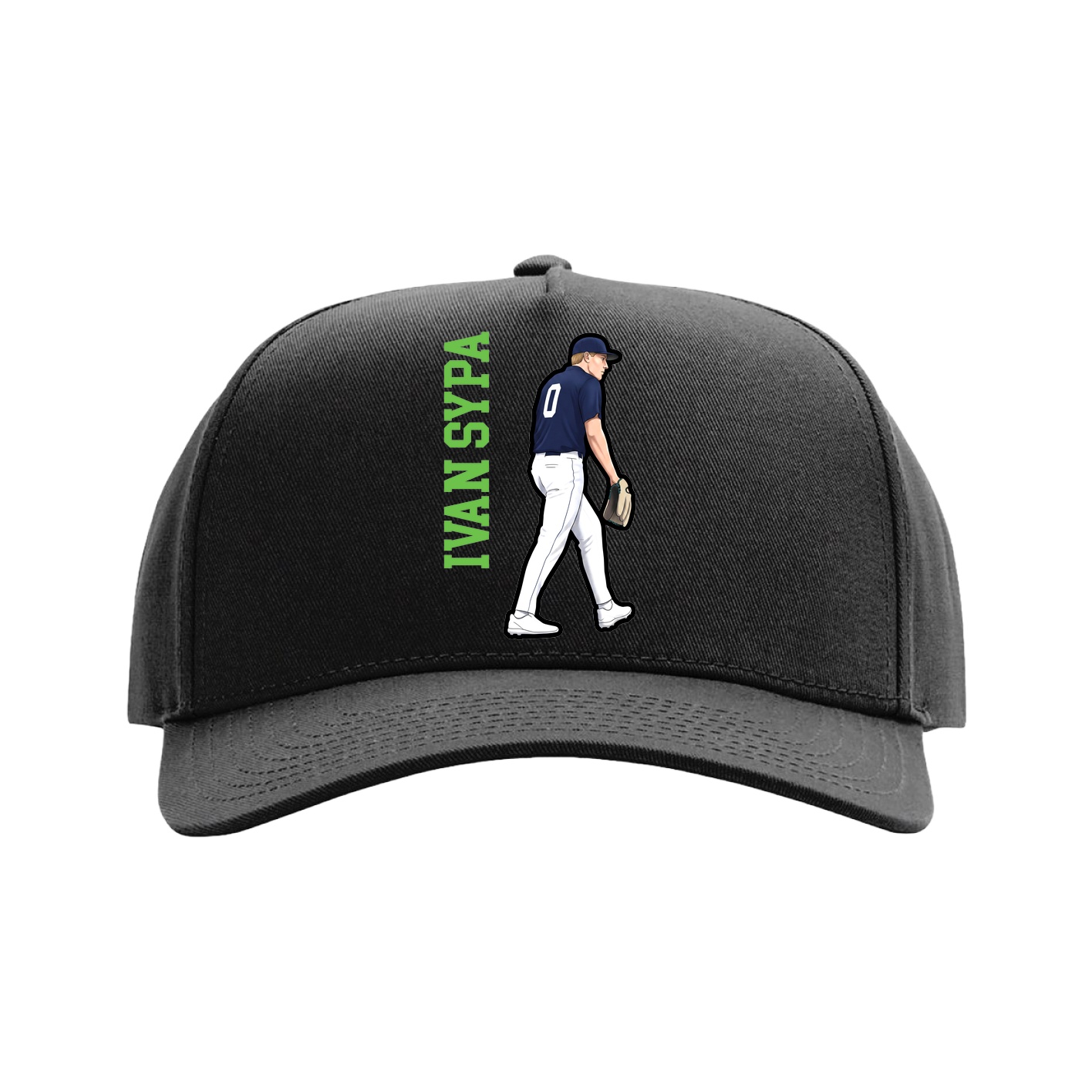 Full Fabric Five-Panel Champ Cap — Name Vertical in Black