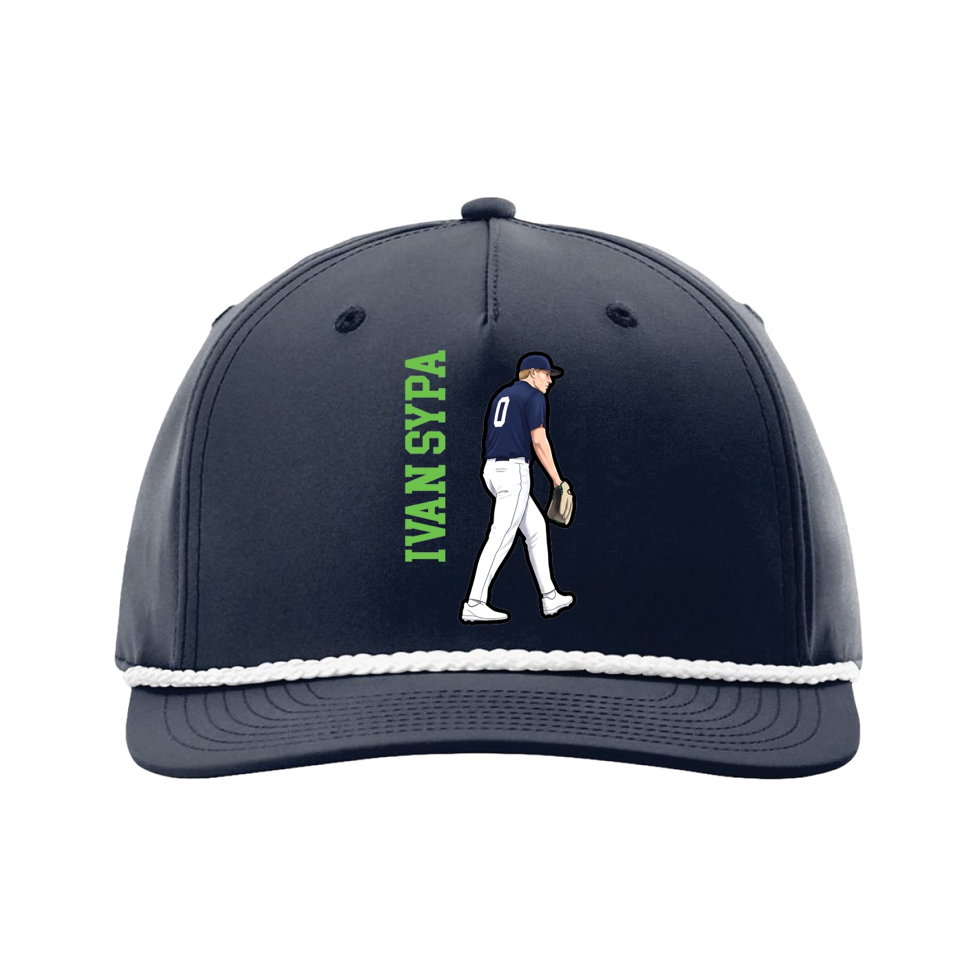 Five-Panel Classic Rope Cap — Name Vertical in Navy