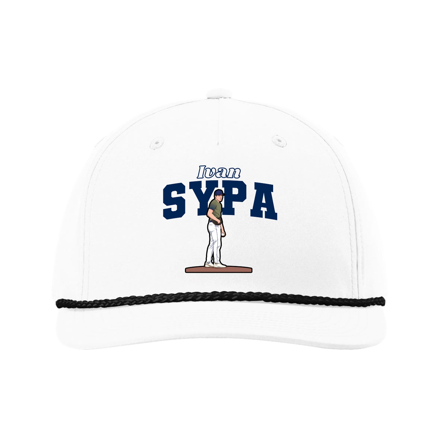 Five-Panel Classic Rope Cap — Name Arch in White