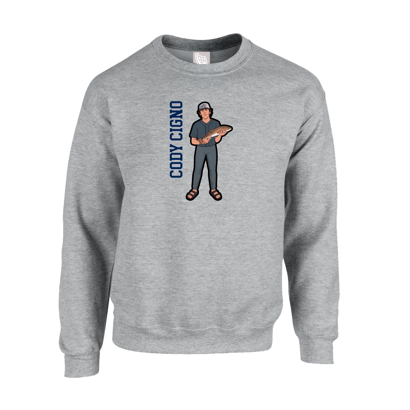 Fleece Crew — Name Vertical in Grey
