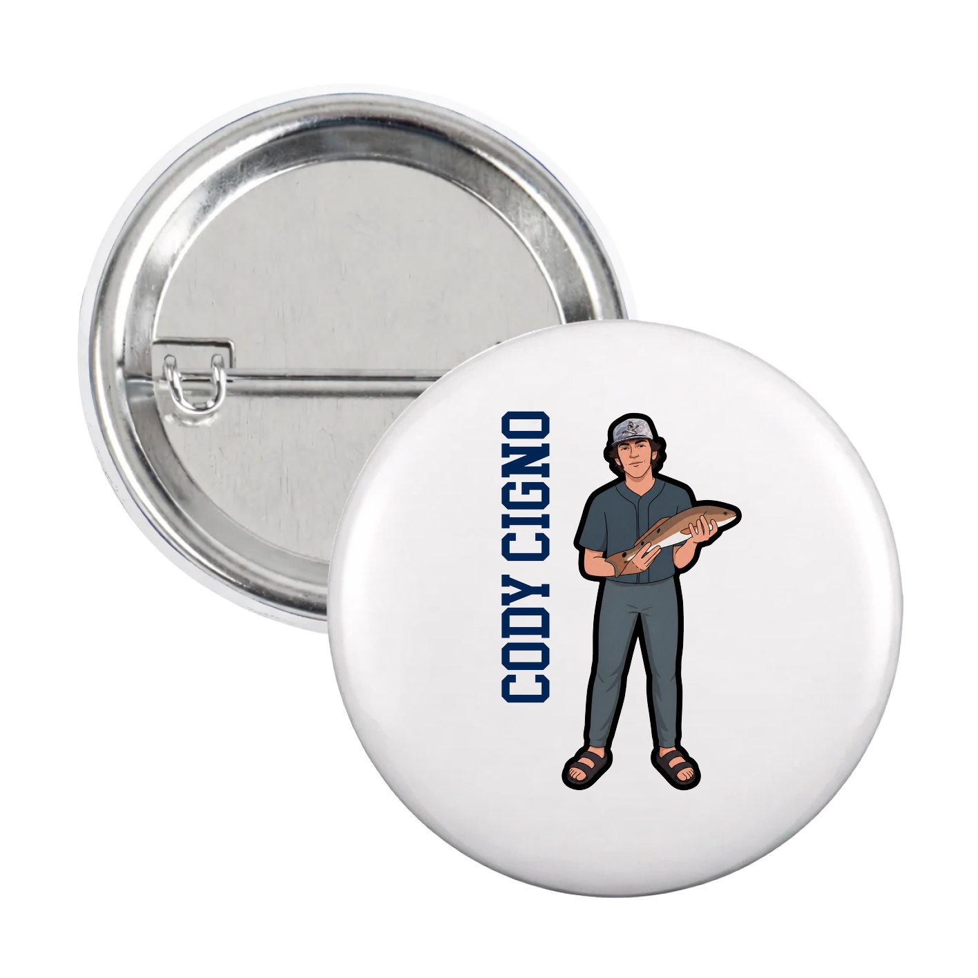 Game Day Button — Name Vertical in White