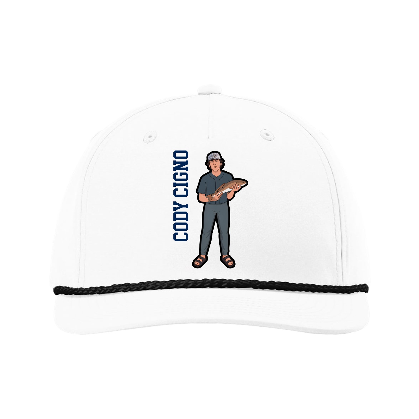 Five-Panel Classic Rope Cap — Name Vertical in White