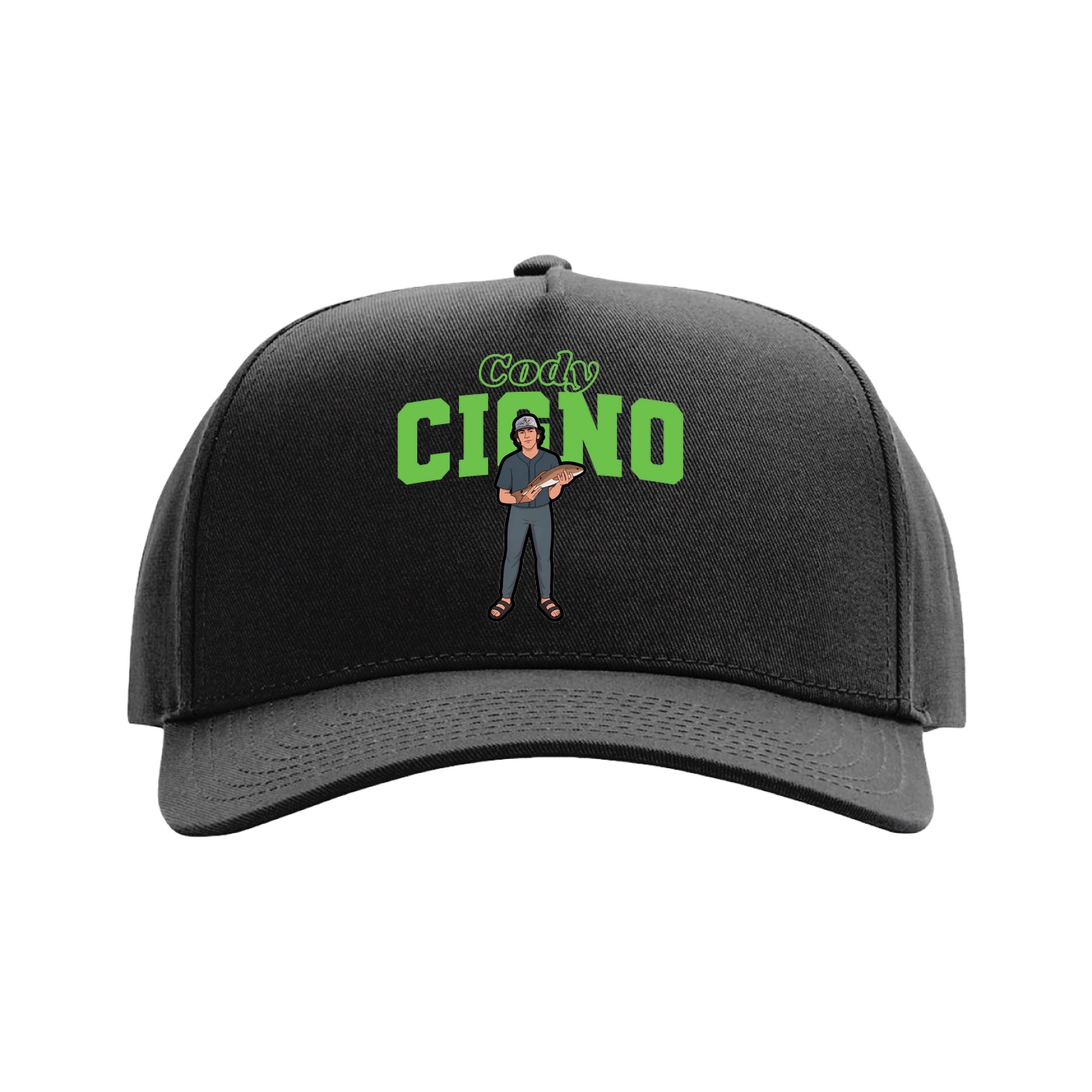 Full Fabric Five-Panel Champ Cap — Name Arch in Black