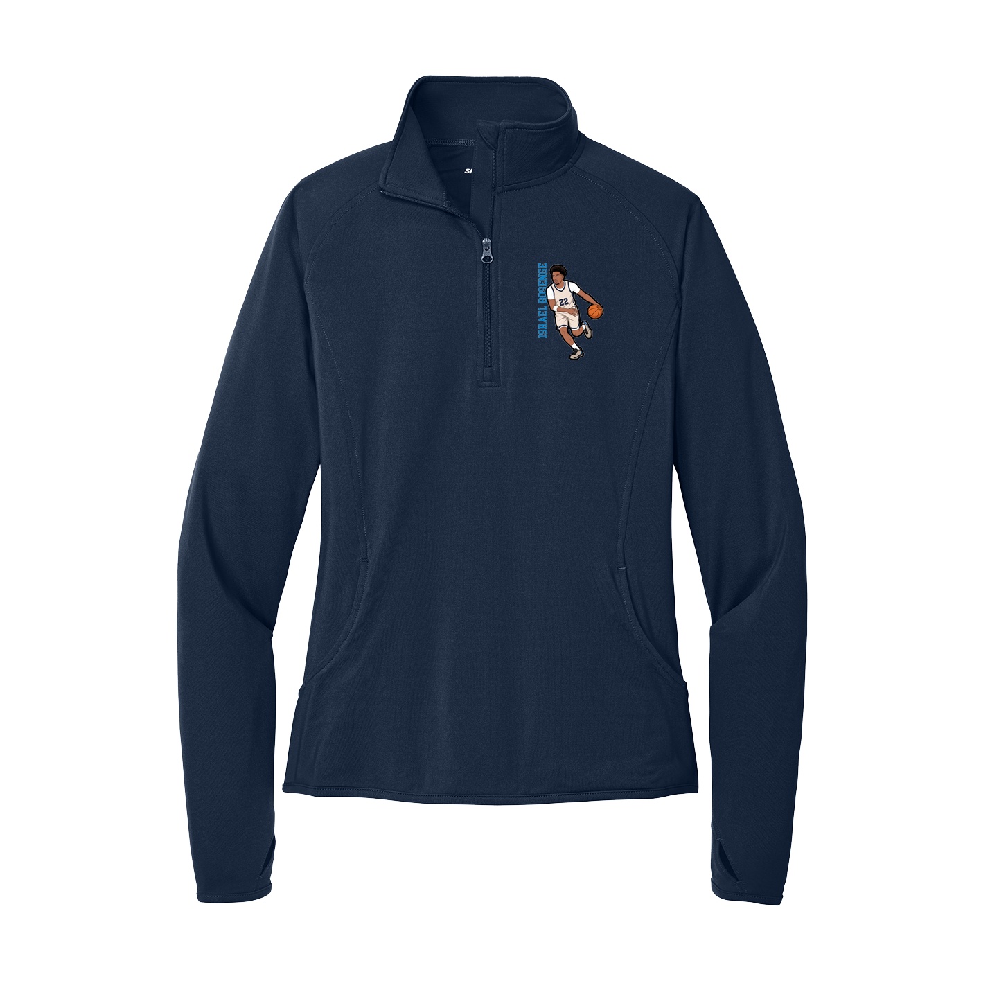 Women's Q-Zip Pullover — Name Vertical in Navy